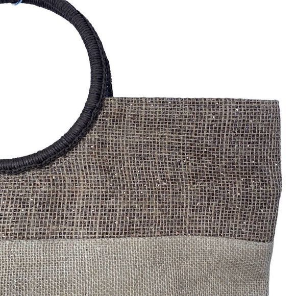Ladies Lucky 7 Metallic 3‎ Tone Jute Tote with round handles - Picture 3 of 4